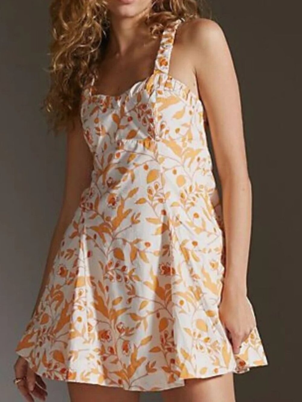 Maeve Cotton Cream Mini Dress with Orange Floral Print